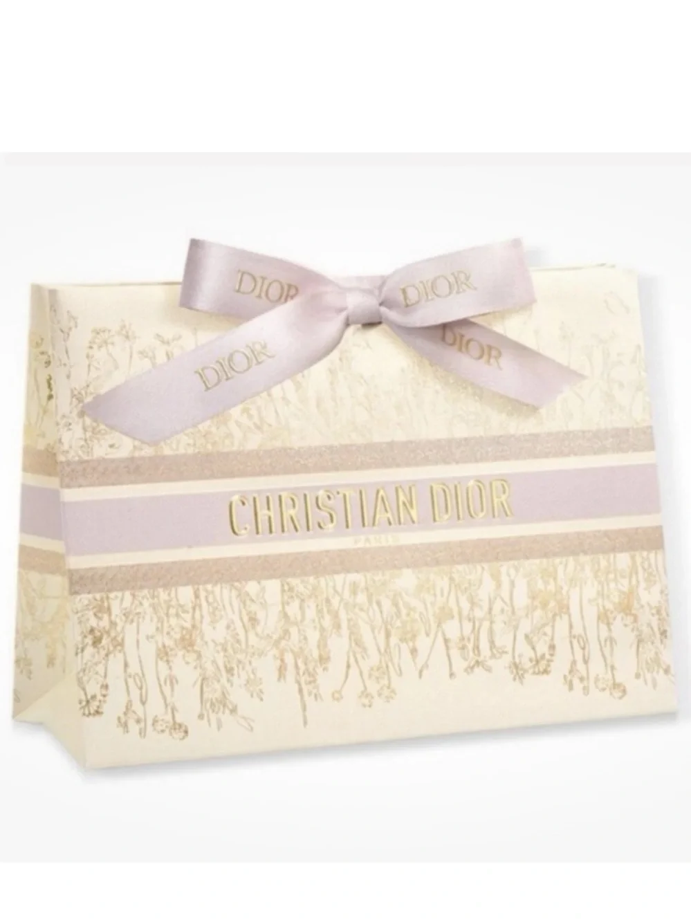 Dior Cream Gift Bag with Pale Pink Ribbon and Gold Foil